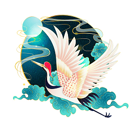 青绿金线国风仙鹤矢量素材