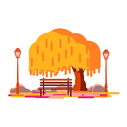 秋分秋天卡通树黄色秋天氛围路灯