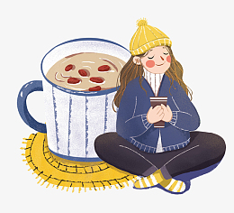 秋冬喝茶养生女孩