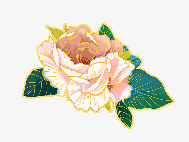国潮金边牡丹牡丹花国风绿叶
