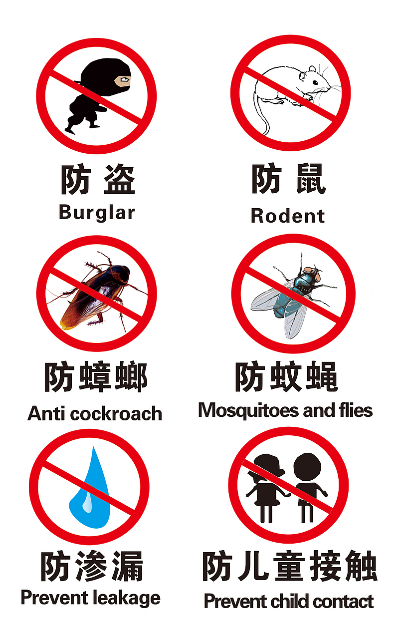 防盗防鼠防蟑螂防蚊蝇防渗漏防儿童接触