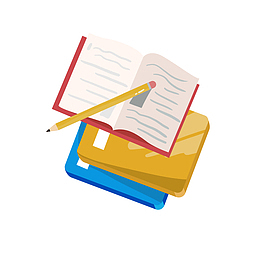 翻开的书籍和铅笔插画