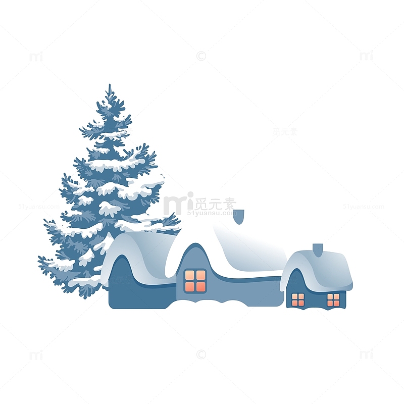 通用冬季雪房子树矢量图