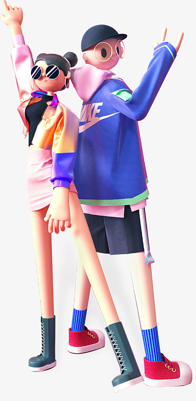 男女背靠背人物插画