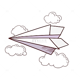 简约线条纸飞机和云朵卡通PNG免抠素材