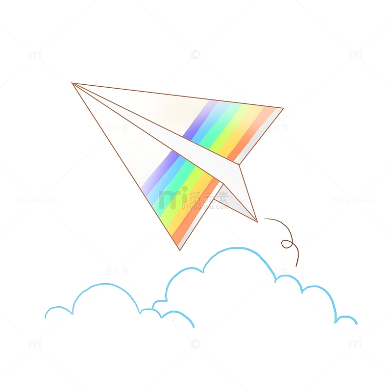 彩虹图案的纸飞机PNG免扣素材