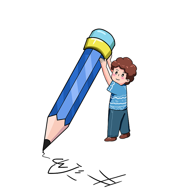 开学季可爱小孩举着铅笔写字手绘卡通免扣