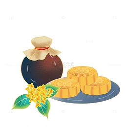 中秋节传统桂花酒和月饼元素