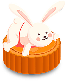 中秋月饼兔子趴在月饼上