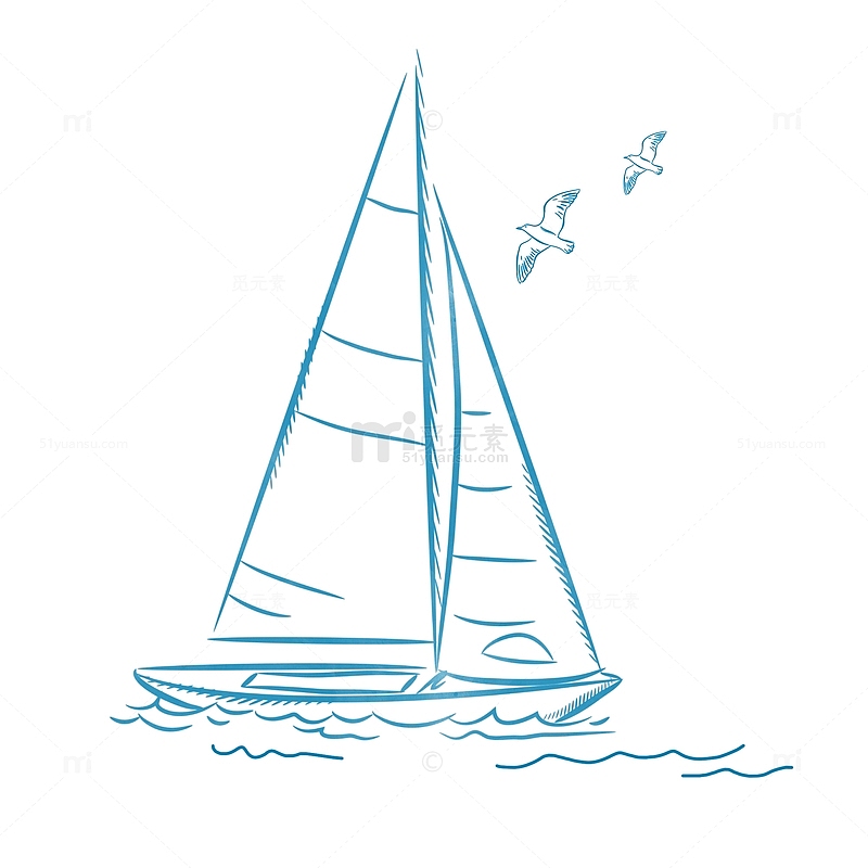 蓝色手绘通用海洋帆船装饰