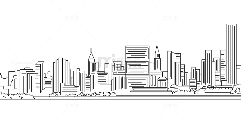 手绘线描城市剪影