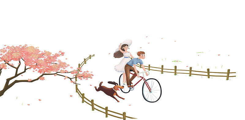 卡通春天骑车单车插画