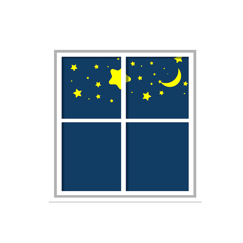 创意晚上窗户星星月亮夜景装饰元素