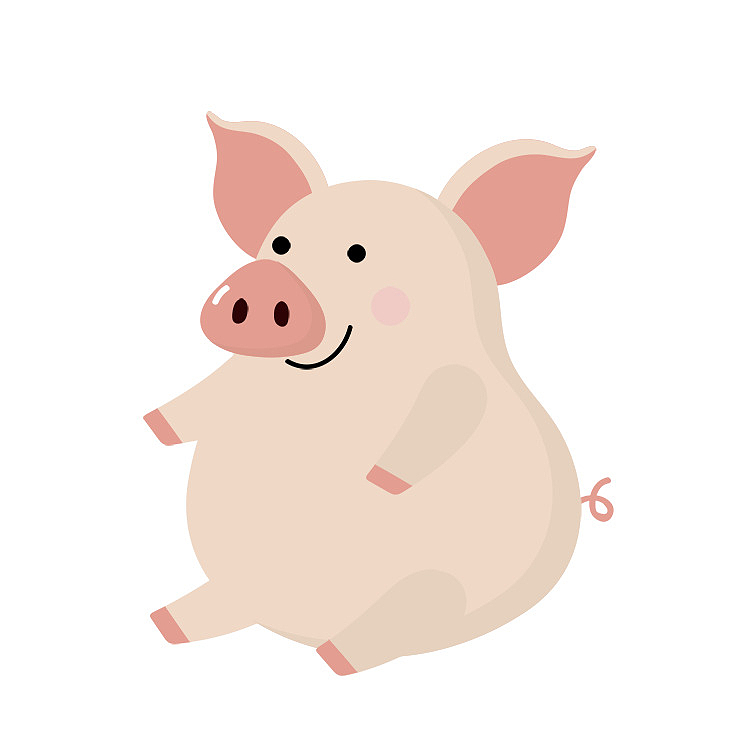 手绘卡通坐着的小猪插画