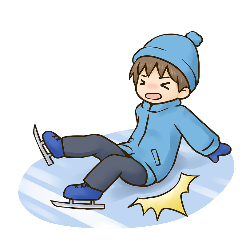 冬季冬天卡通手绘溜冰摔跤的男孩