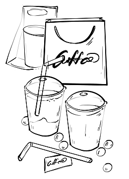 线描饮品和打包袋