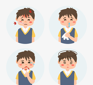流感感冒生病的孩子男孩蓝色人物插图