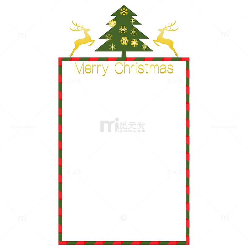 松树麋鹿矩形圣诞边框