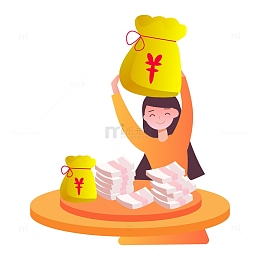 简约创意钱袋福袋女孩赚钱了