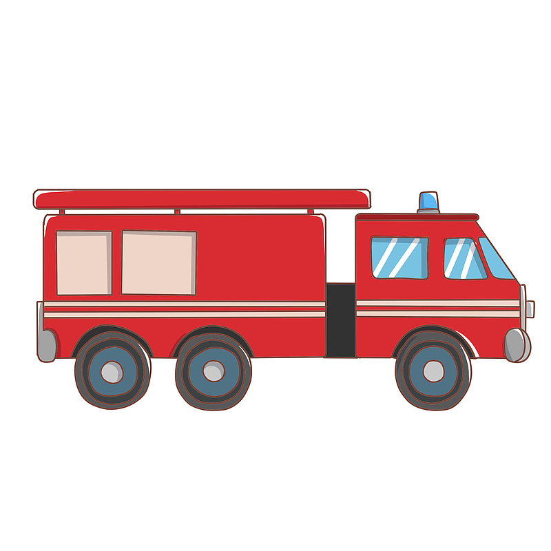 卡通手绘消防工具消防车插画