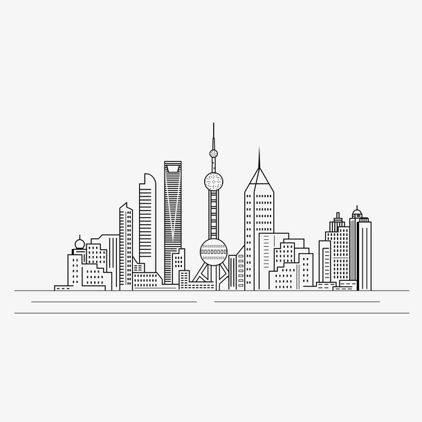 上海城市线描画图片