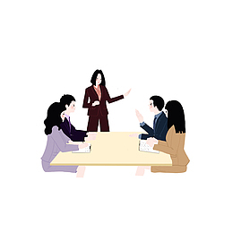 商务风冷淡色系五人开会研讨讨论插画