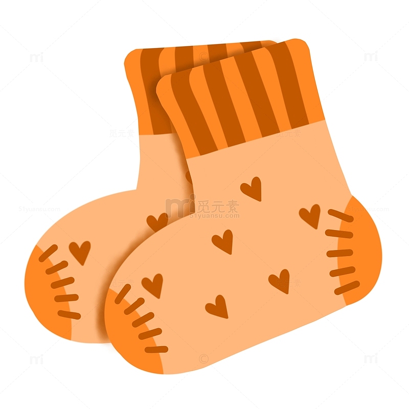橘黄色爱心装饰卡通宝宝袜子