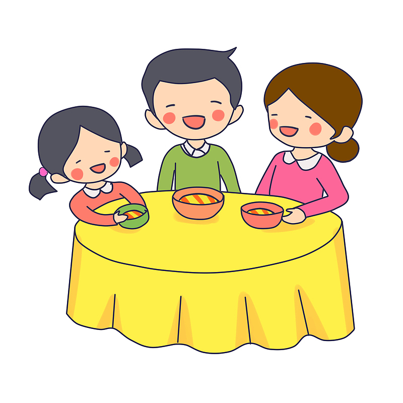 手绘一家人吃饭场景插画