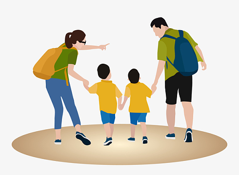 文明出行亲子旅游卡通