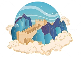 国潮中国风长城建筑矢量素材