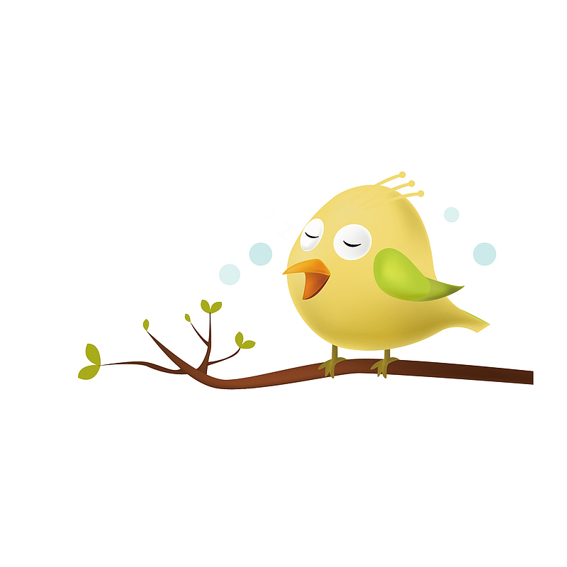 卡通站在枝头上的小鸟唱歌场景元素