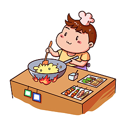 卡通夜市炒饭小贩