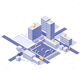 紫色等距风格道路地图