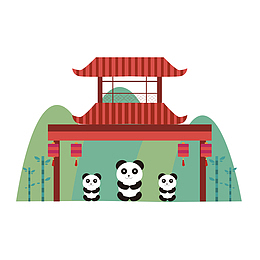 中国传统熊猫红色牌坊青山四川