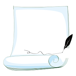 卡通羽毛笔书卷边框