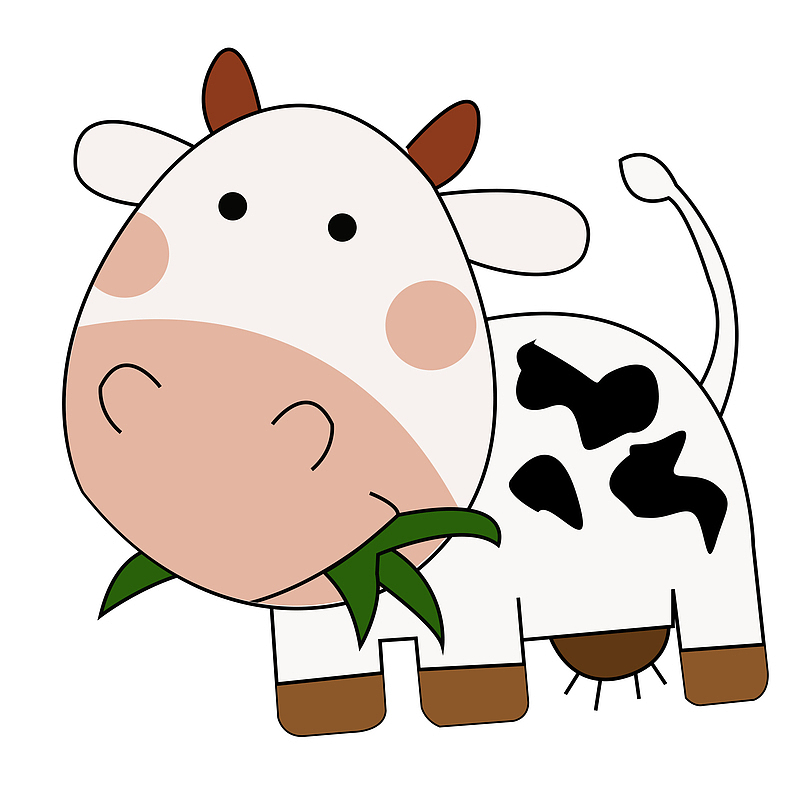 卡通矢量儿童画正在吃草的奶牛