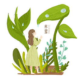 寒露节气女孩和露水元素