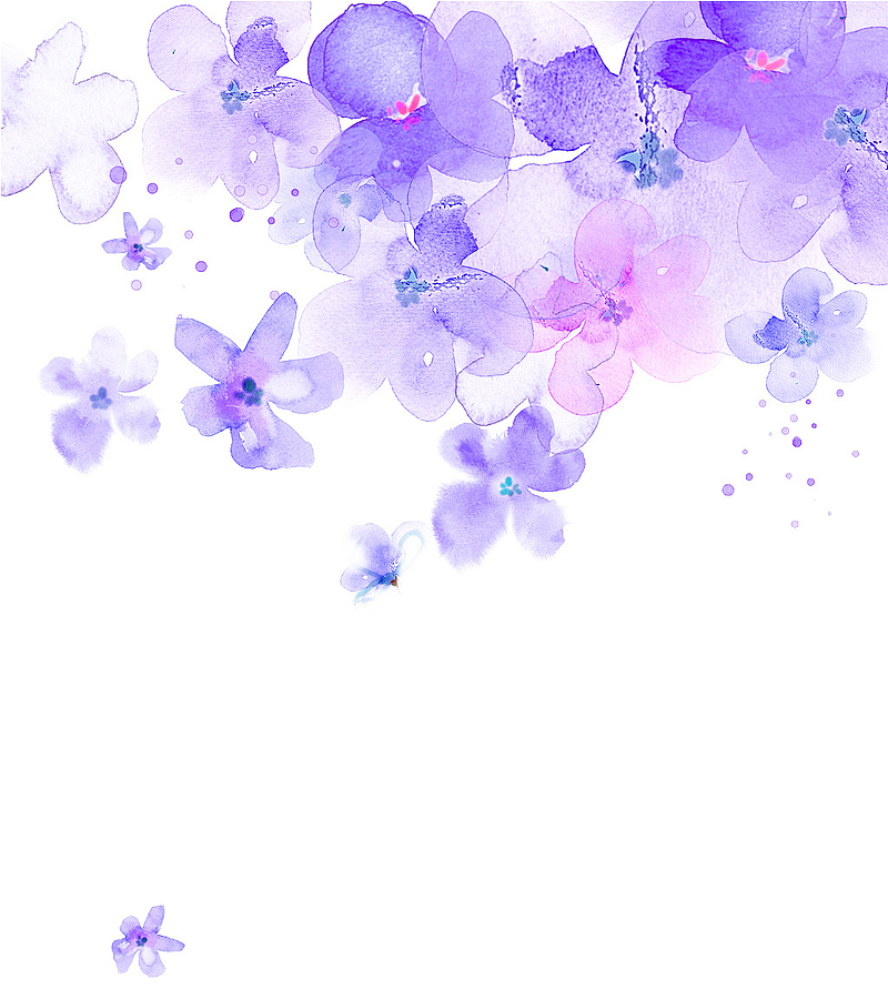 手绘水彩中国风紫色梦幻花朵边框素材