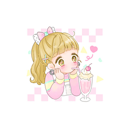 小女孩 可爱 手绘 圣代冰淇淋 分红爱心