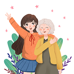 奶奶和孙女卡通图