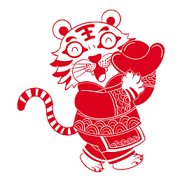 红色剪纸老虎素材