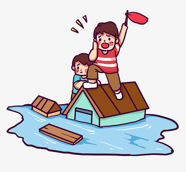 洪水中在房顶呼救幼