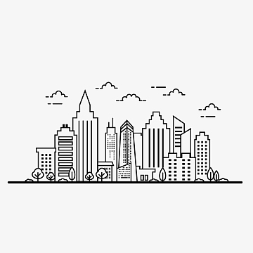 城市建筑线条线稿树木大楼