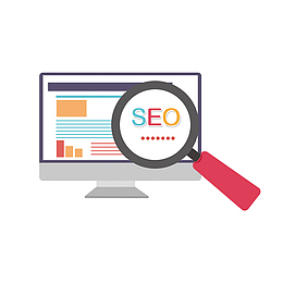 卡通手绘放大镜电脑seo网站优化矢量图