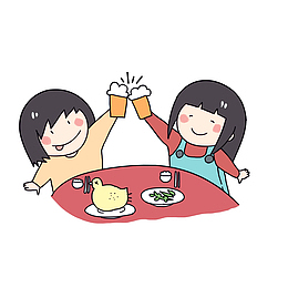 小女生捧杯可爱插画png