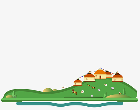 蒙古包建筑牛羊成群绿草地树木