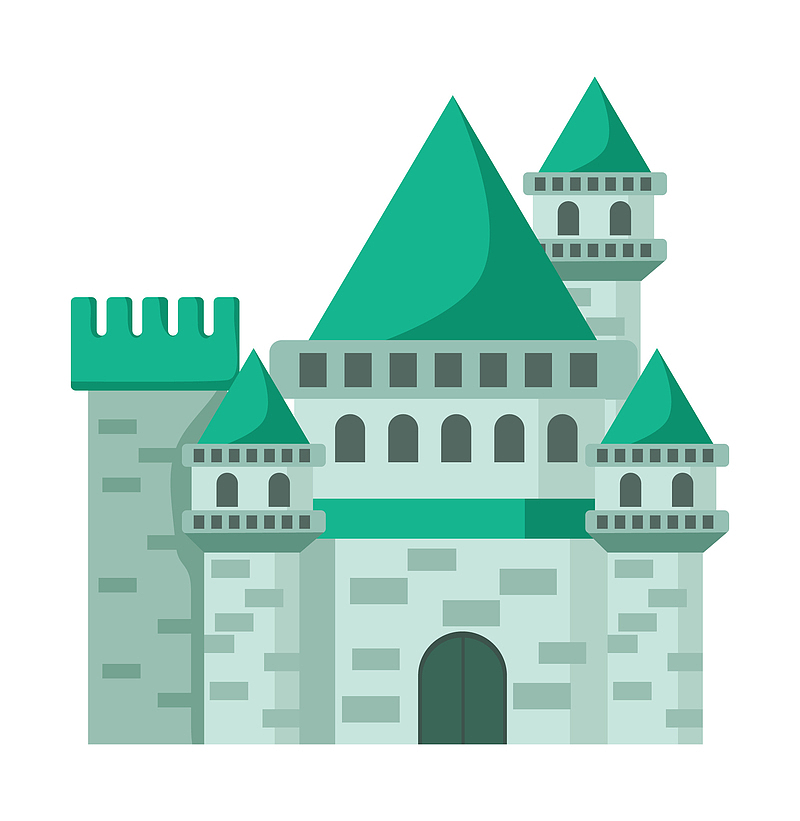 简约绿色城堡插画滩