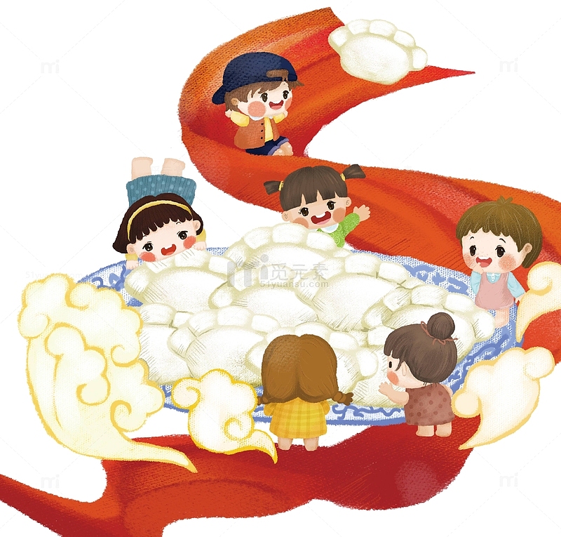 吃饺子人物插画手绘