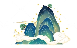 国潮风手绘山体祥云