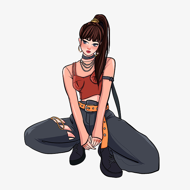 国潮蹲着的女孩免抠素材免费下载_觅元素51yuansu.com